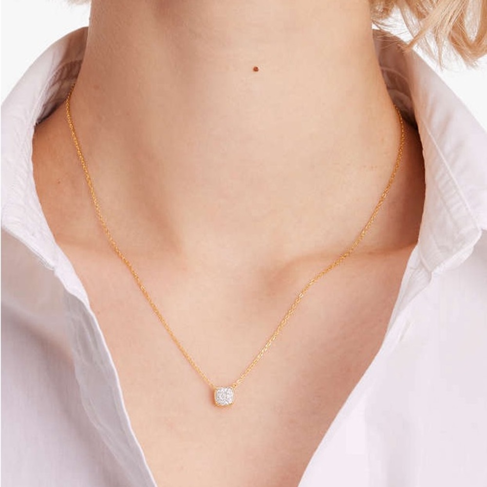 NWT Kate Spade New York Clay Pave Small Square Pendant necklace in gold - Picture 7 of 7